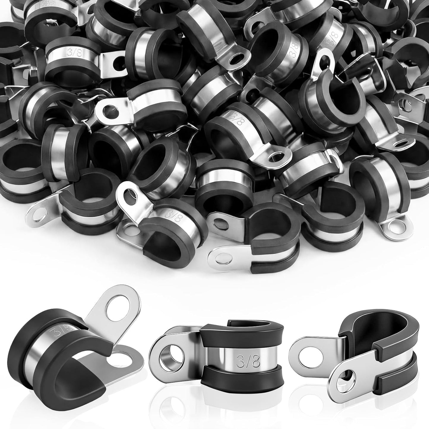 50 Abrazaderas Acero Inox 3/8pulg Aisladas Goma