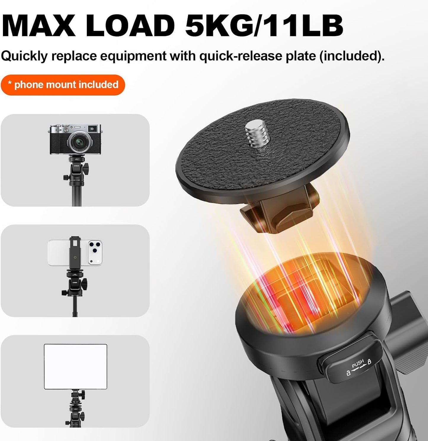 Soporte luz portátil ajustable 83.4pulg para teléfono