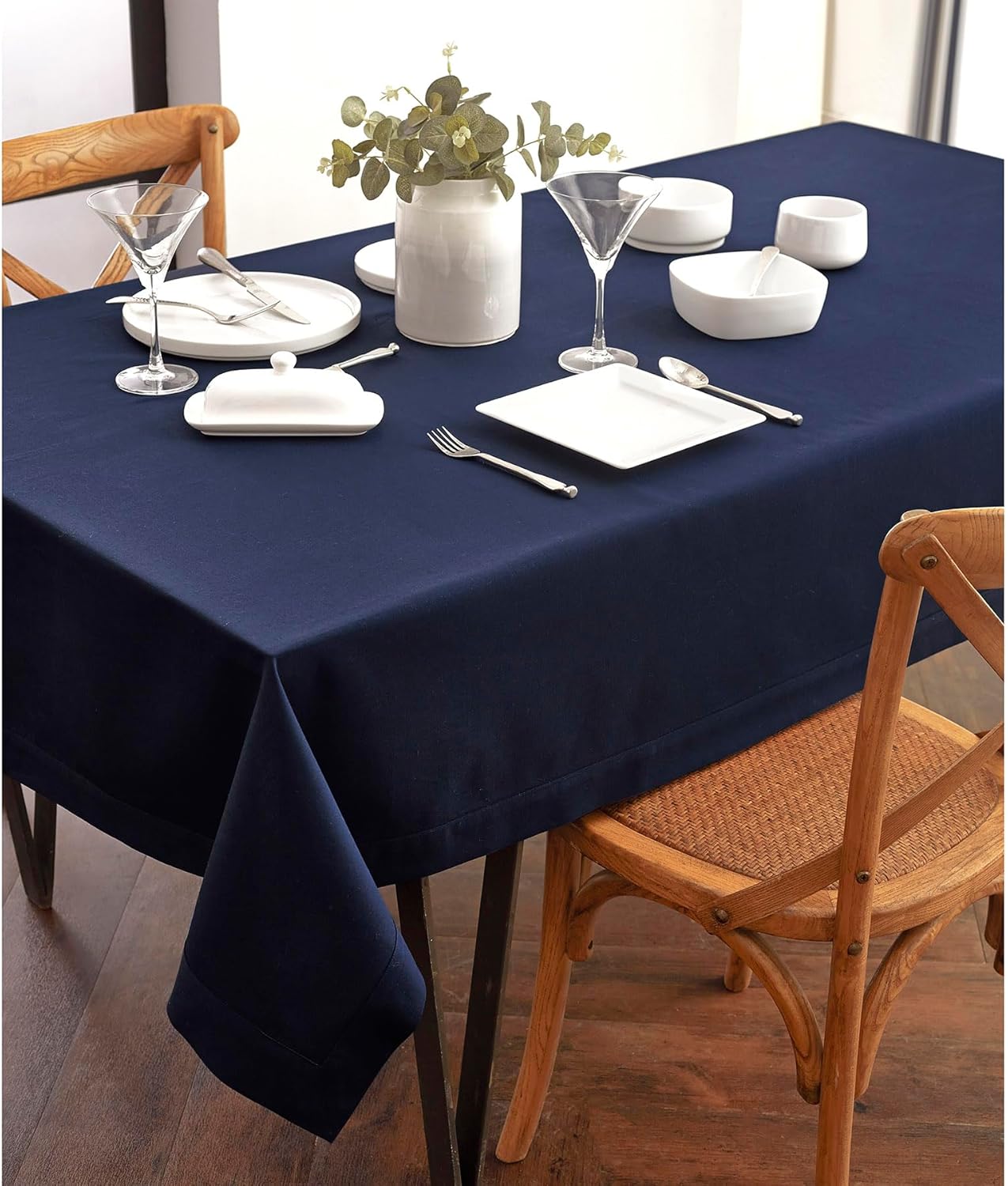 Mantel rectangular lino algodón lavable 60x132pulg azul marino