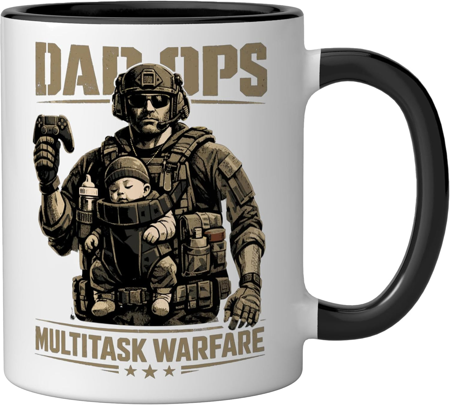 Mug cerámico para papá gamer regalo padre nuevo negro/blanco