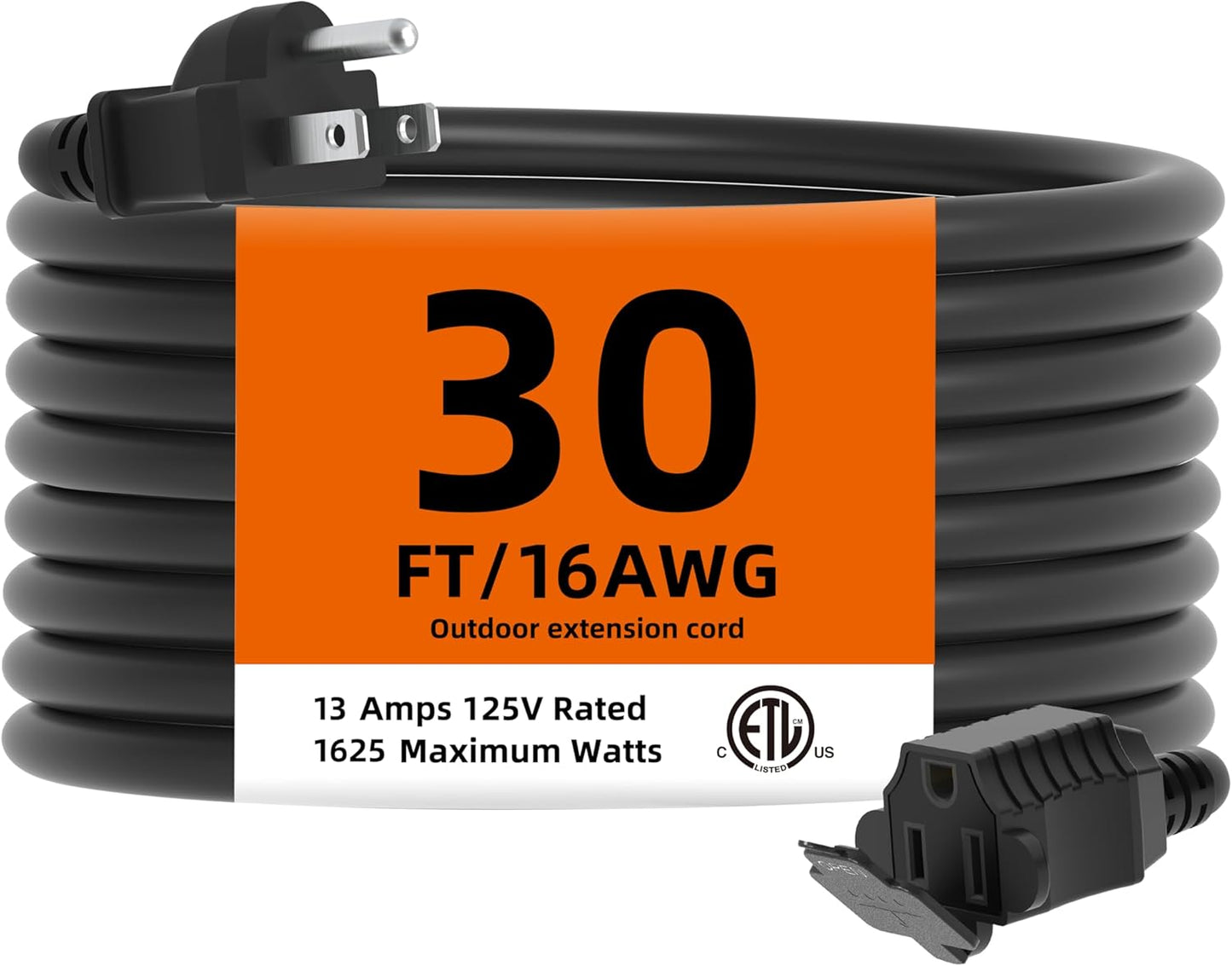 Cable extensión impermeable 3 clavijas 30pies hogar jardín