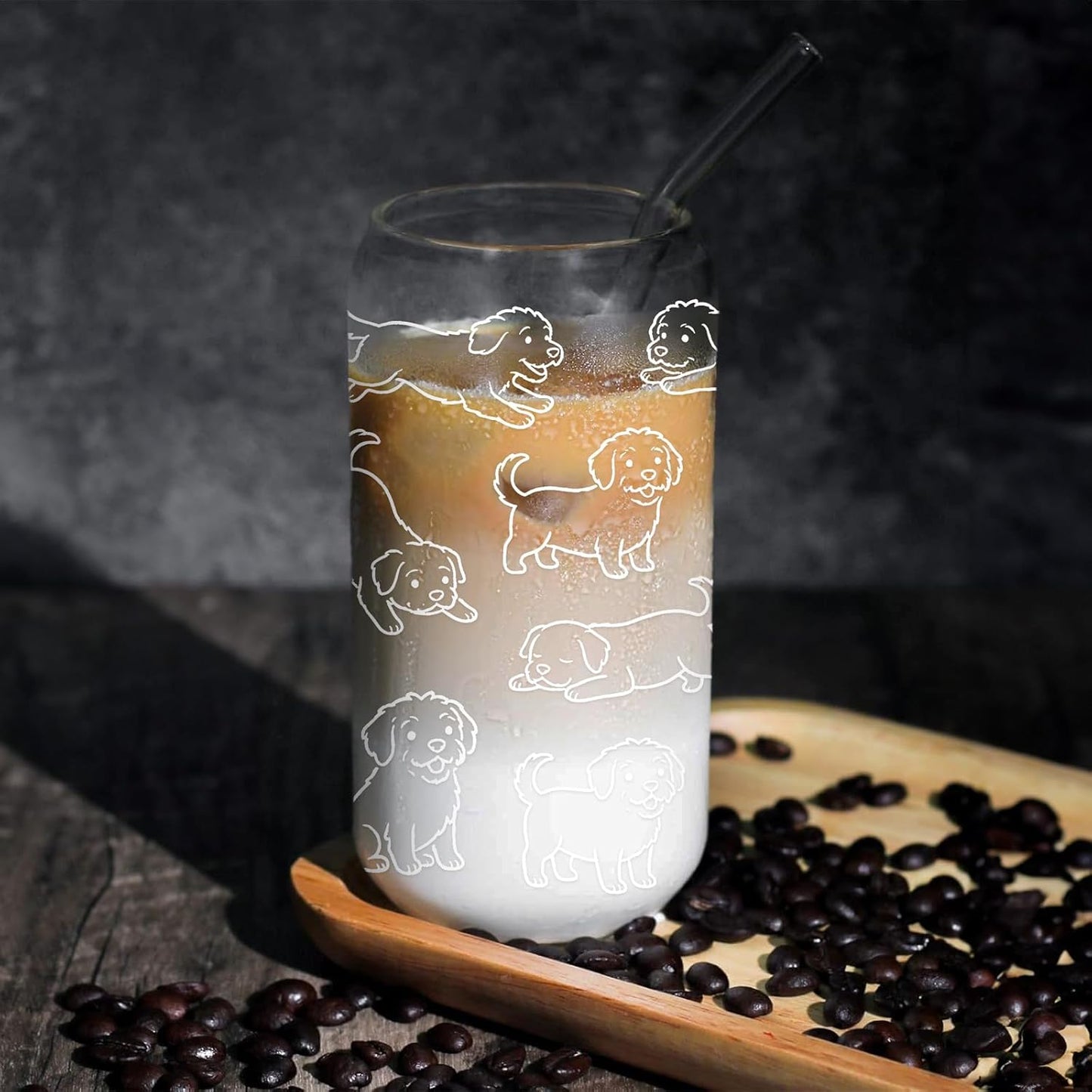 Vasos de vidrio Goldendoodle para café helado y té 16 oz