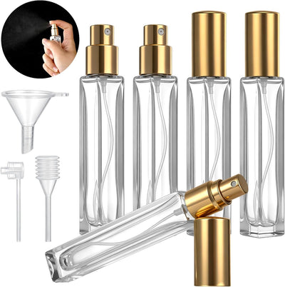5 Botellas Spray Perfume 0.3oz Vidrio Recargable Tapa Dorada Viaje