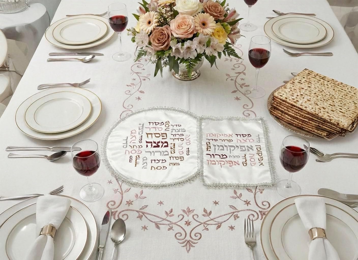 Funda de satén para Matzah y Afikoman Pascua con 3 bolsillos elegante mantel Pesach