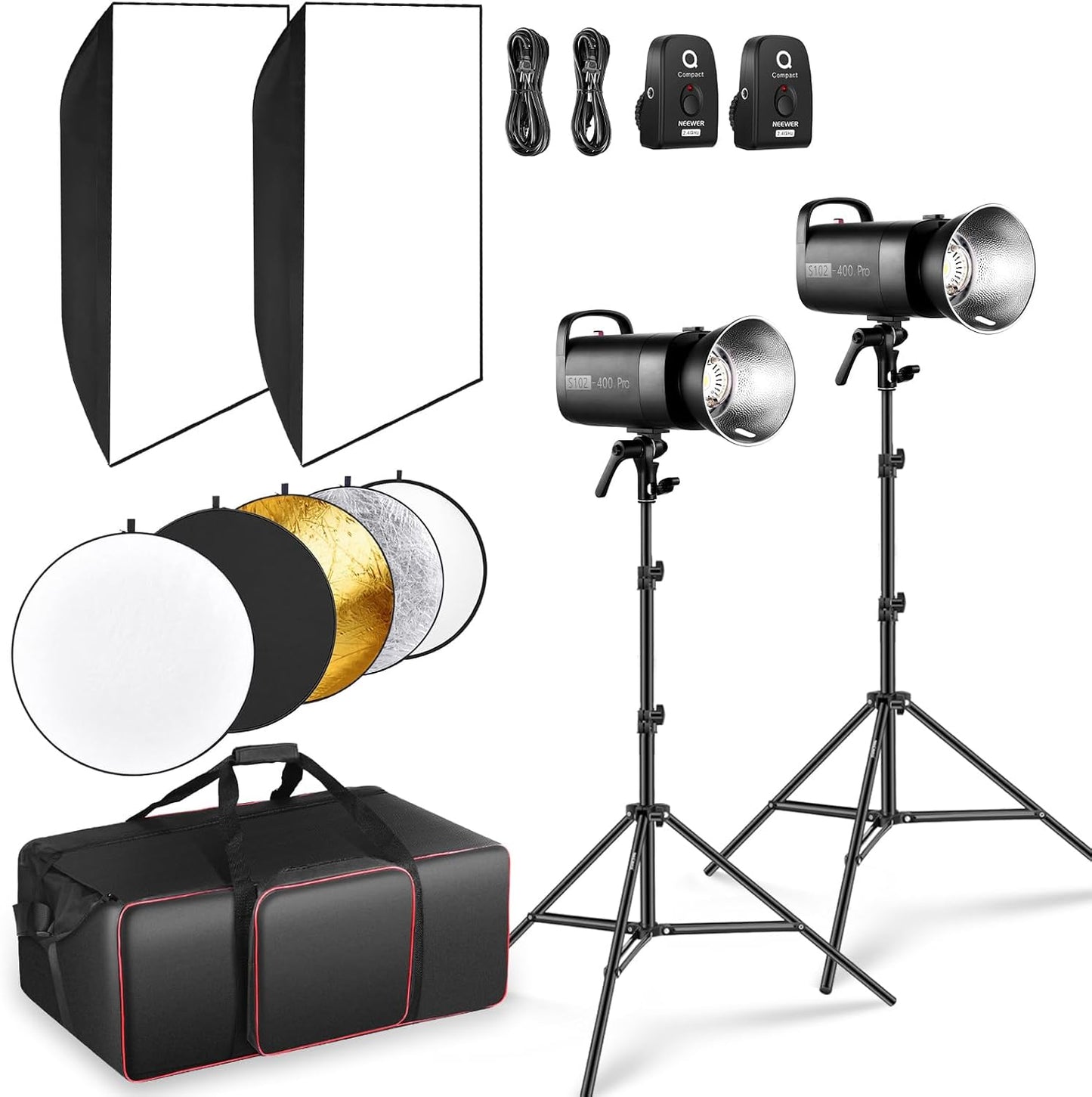 Kit Iluminación Flash 400Ws 2en1 con Soporte Softbox Reflector