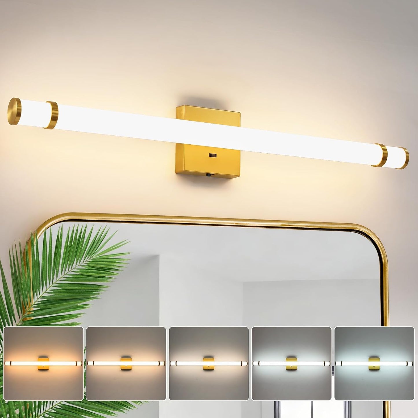Lámpara LED sobre espejo baño 31pulg dorada regulable 19W