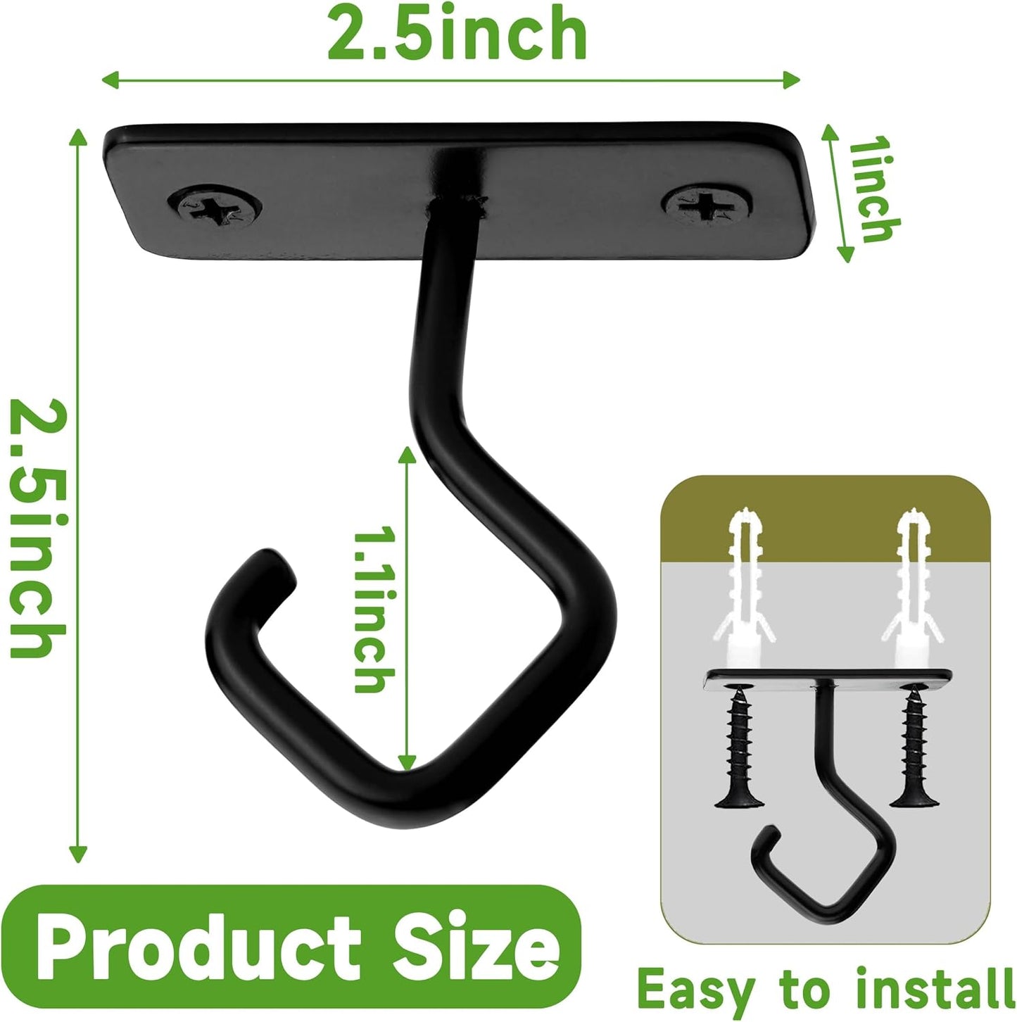 Ganchos techo pared hierro negro 2.5pulg set 4