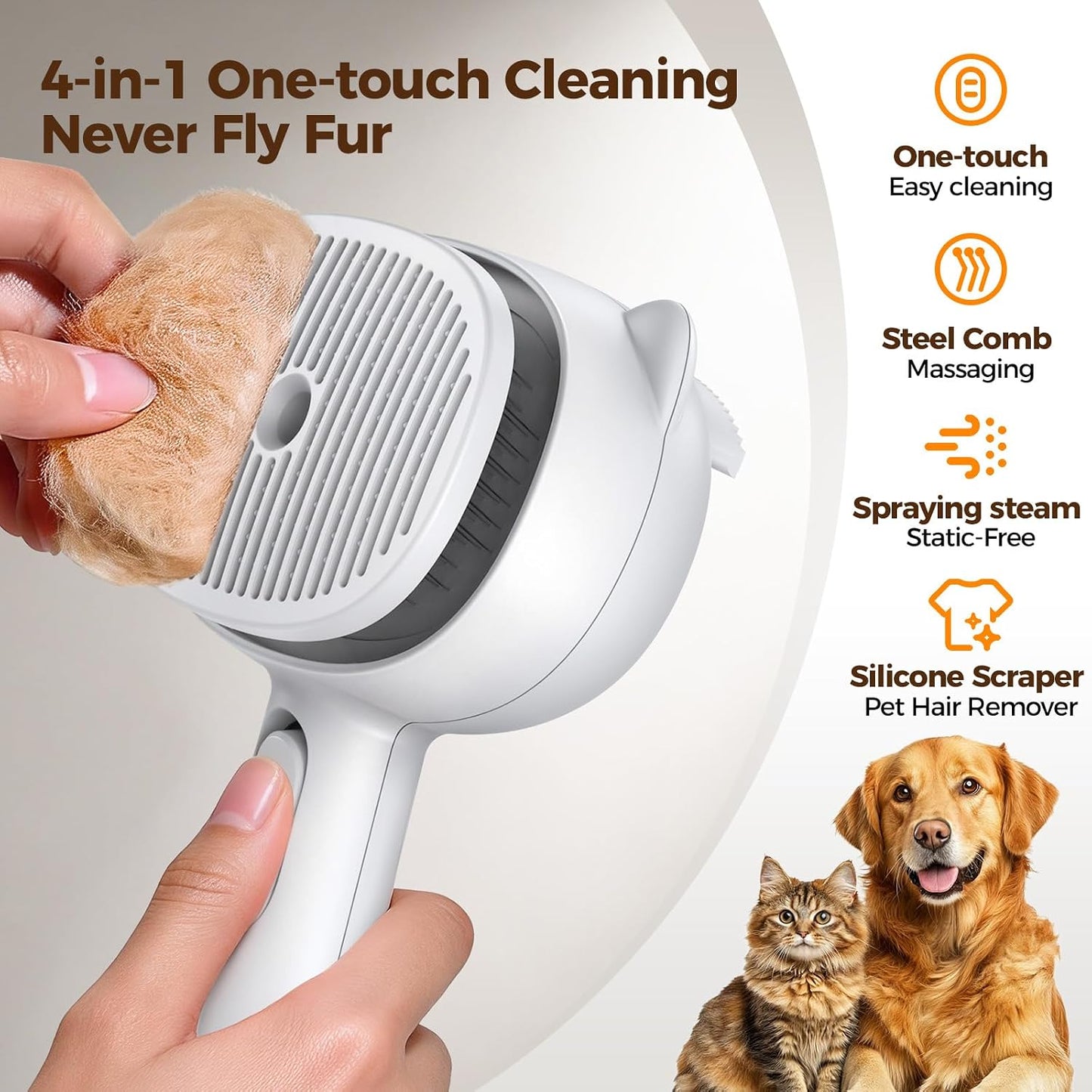 Cepillo vapor gatos perros sin enjuague recargable USB