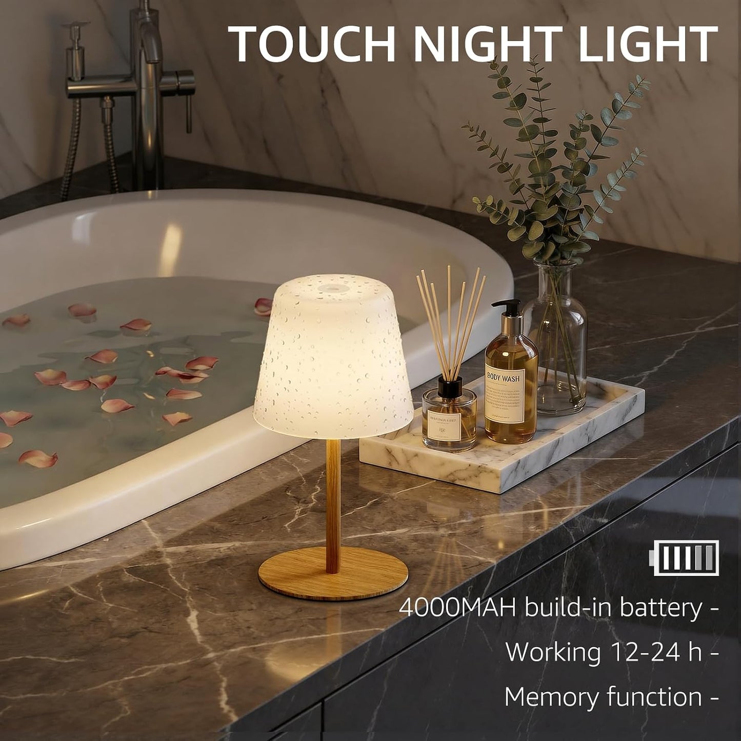 Lámpara ducha recargable madera 4000mAh LED