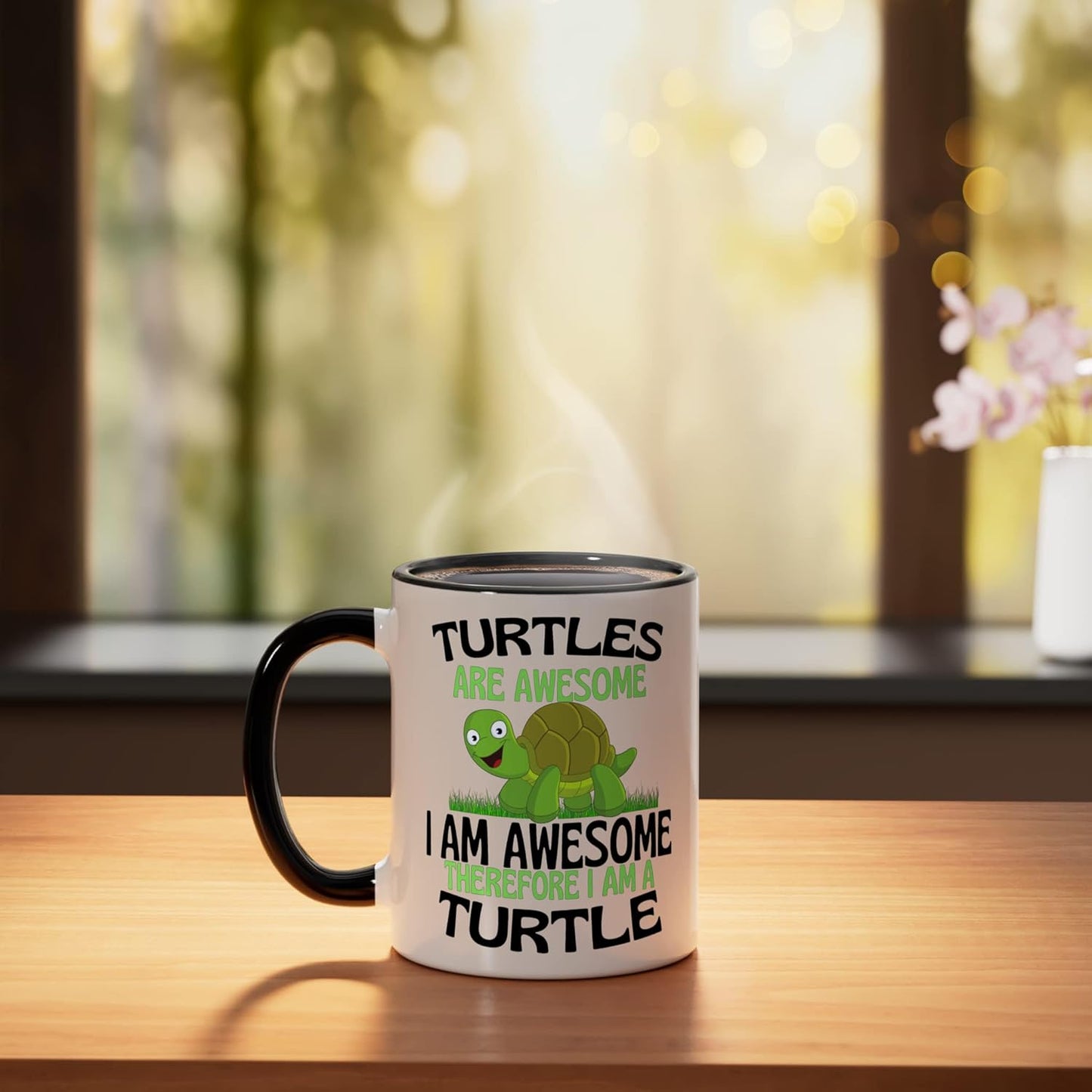 Taza de cerámica para amante de tortugas negra/blanca