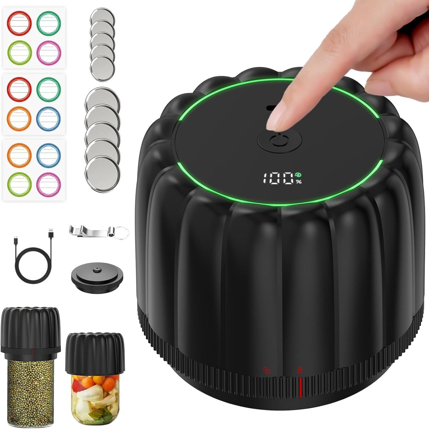 Kit sellador al vacío eléctrico para tarros de conserva con tapas Mason