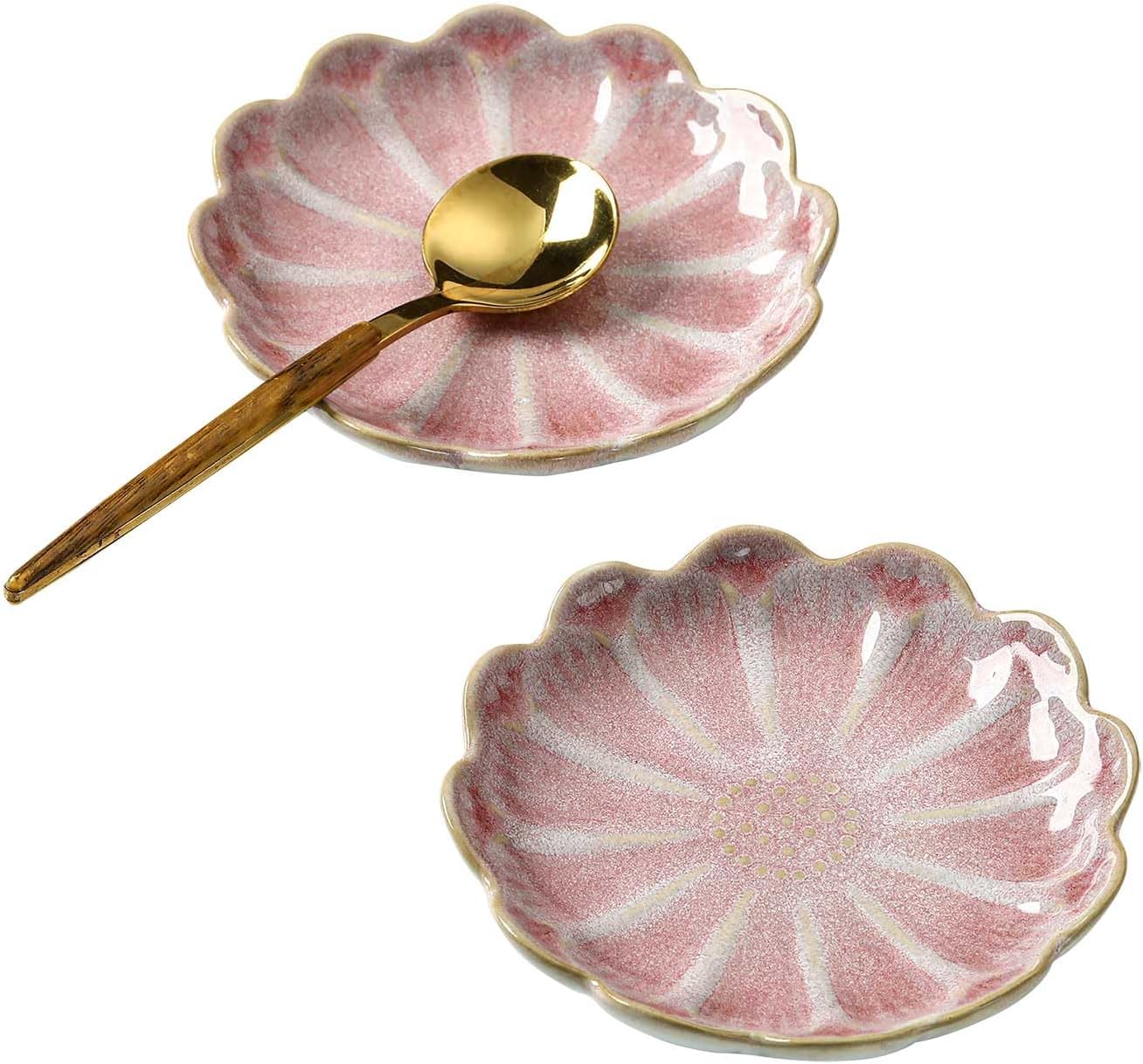 Juego de 2 cucharas de café de cerámica con soporte rosa