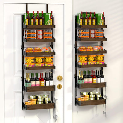 Organizador despensa puerta con cesta colgante 6 estantes metal