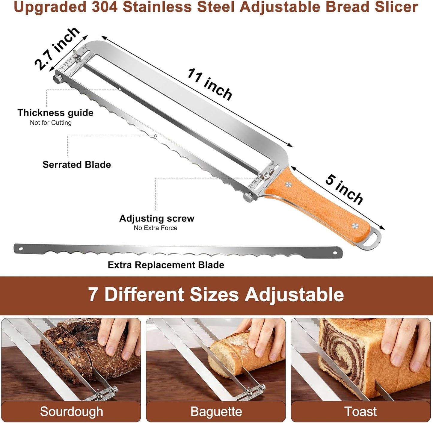 Cuchillo pan ajustable 16pulg acero inox guía grosor