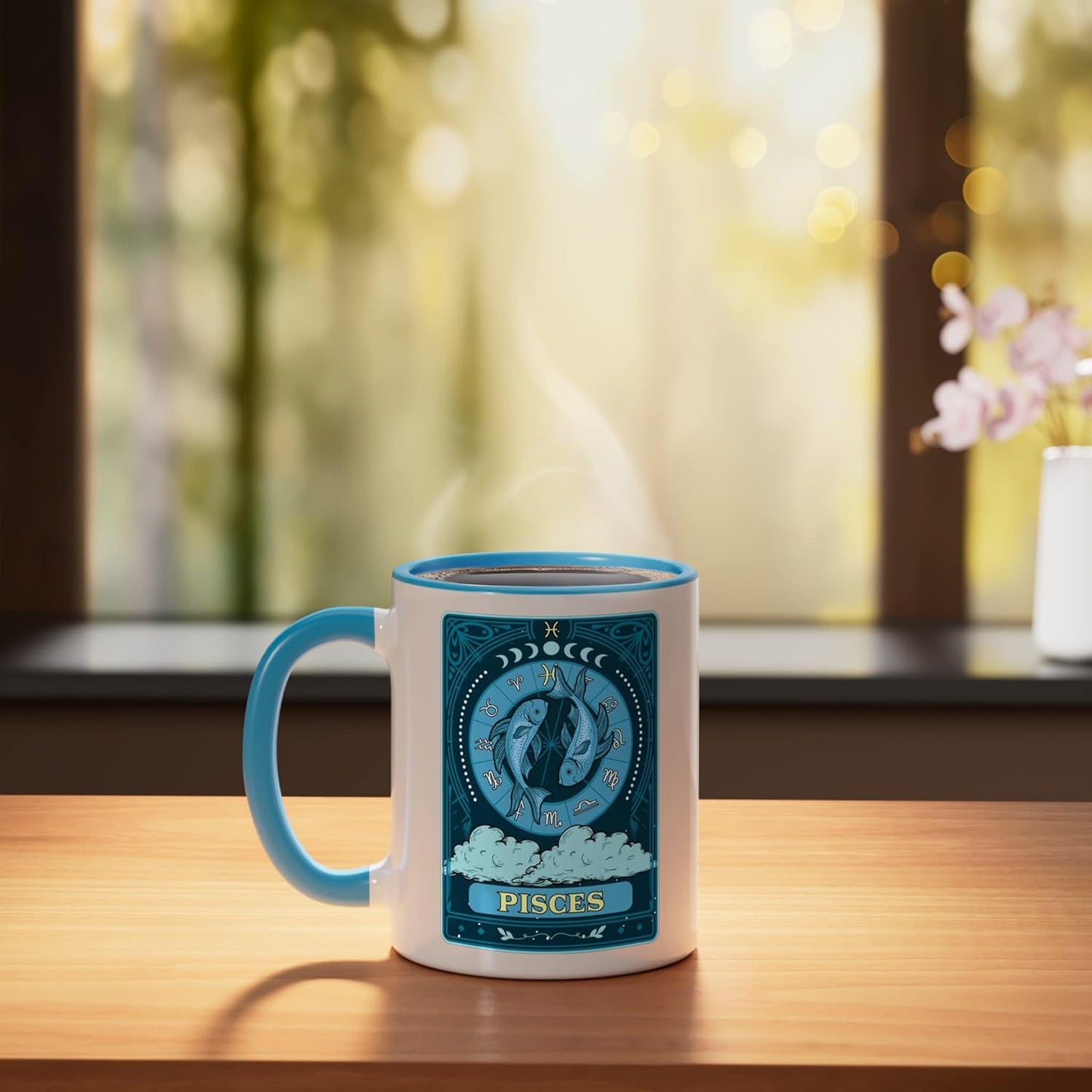 Taza Cerámica Piscis Horóscopo Tarot Azul/Blanco