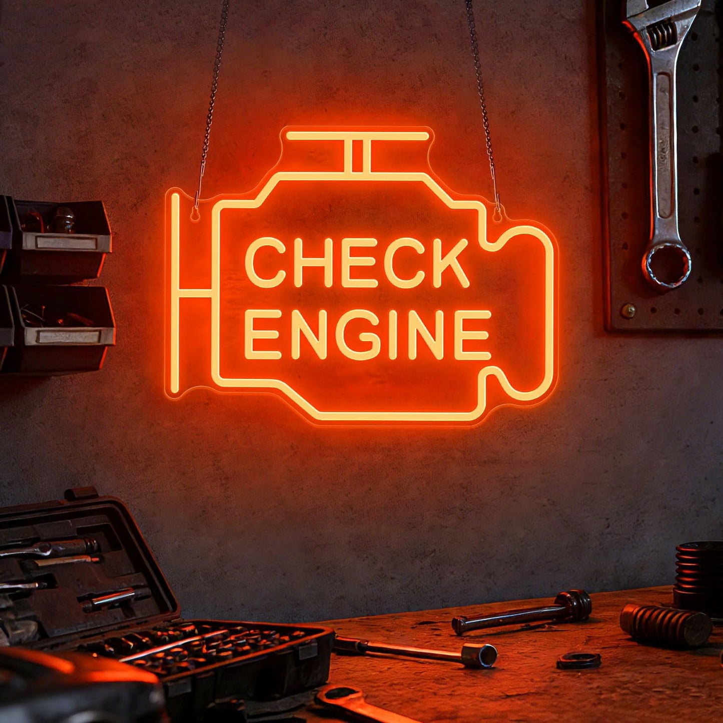 Letrero neón LED Check Engine para garaje decoración
