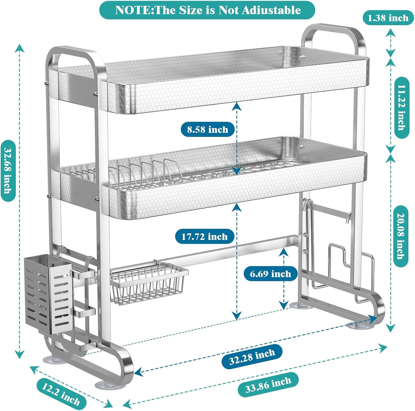 Escurridor platos acero inox 3 niveles diseño panal 33x11pulg