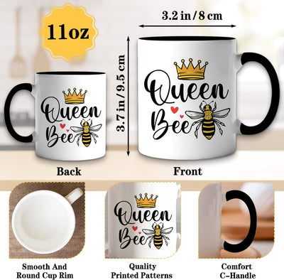Taza de café para mujer abeja reina cerámica doble cara 11 oz regalo dia de la madre