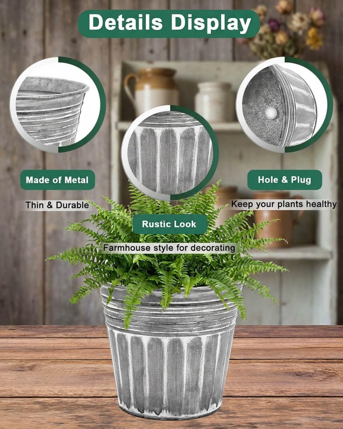 Maceta galvanizada 4pulg set 6 rústicas plateadas para hierbas