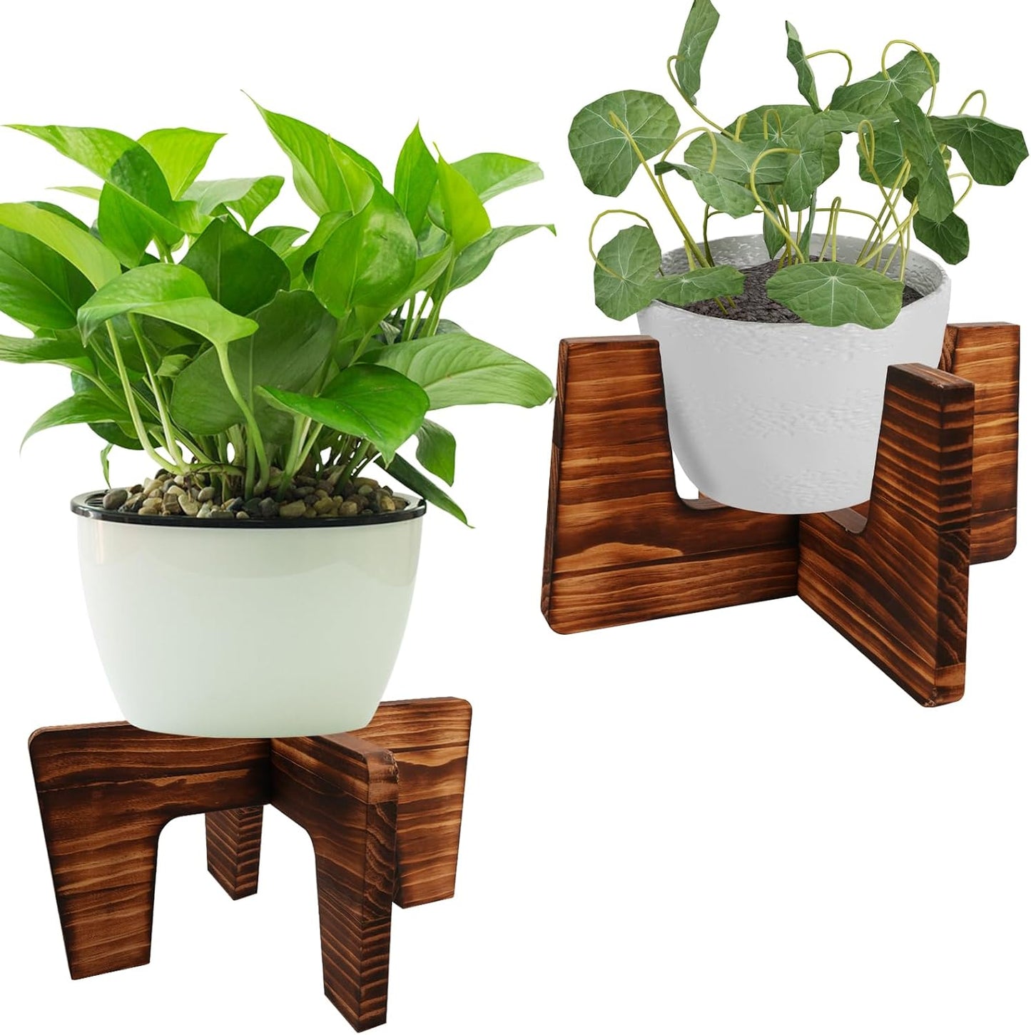 Soporte madera marrón para macetas 5-15pulg 2uds