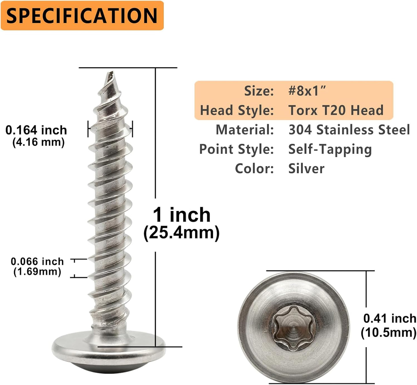 100 Pzas Tornillos Torx Acero Inox 304 8x1pulg