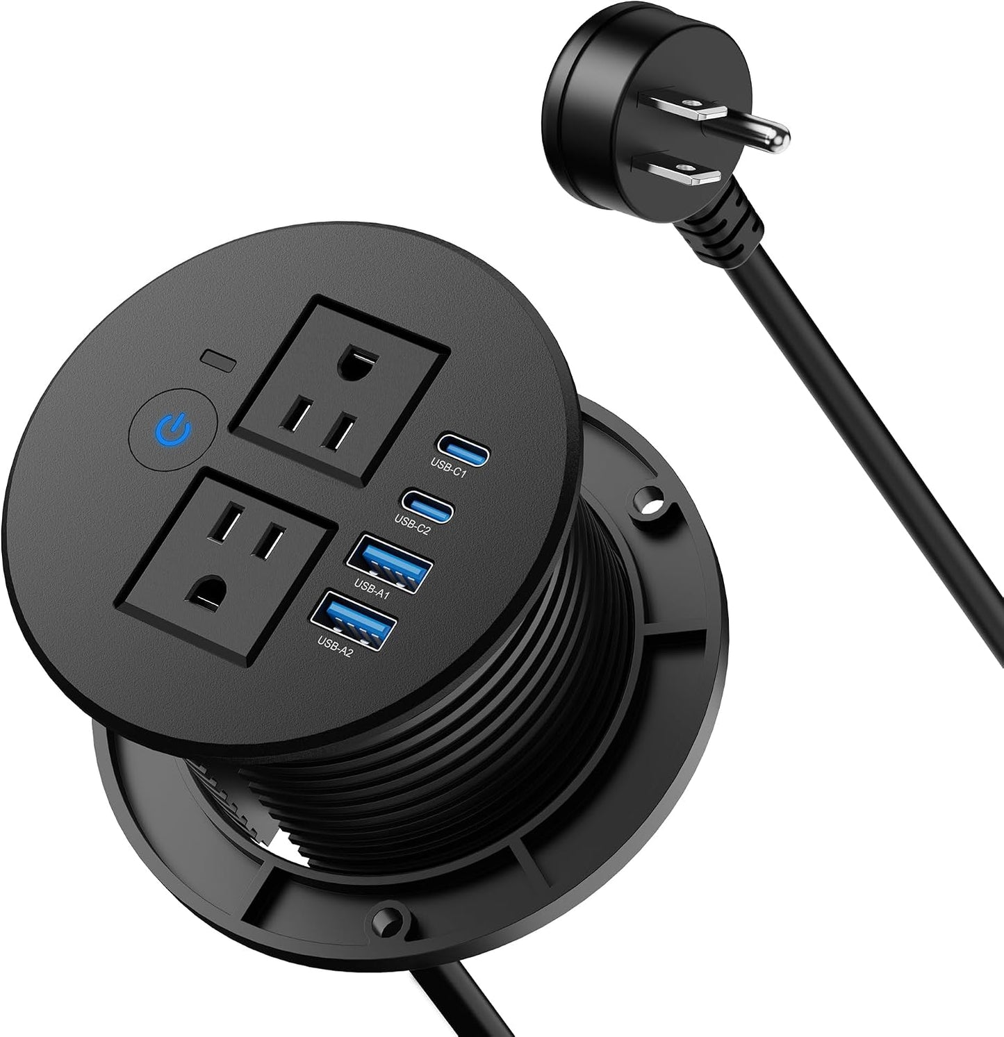 Ojal escritorio 3.15pulg doble USB C 20W 2 salidas CA 4 puertos USB