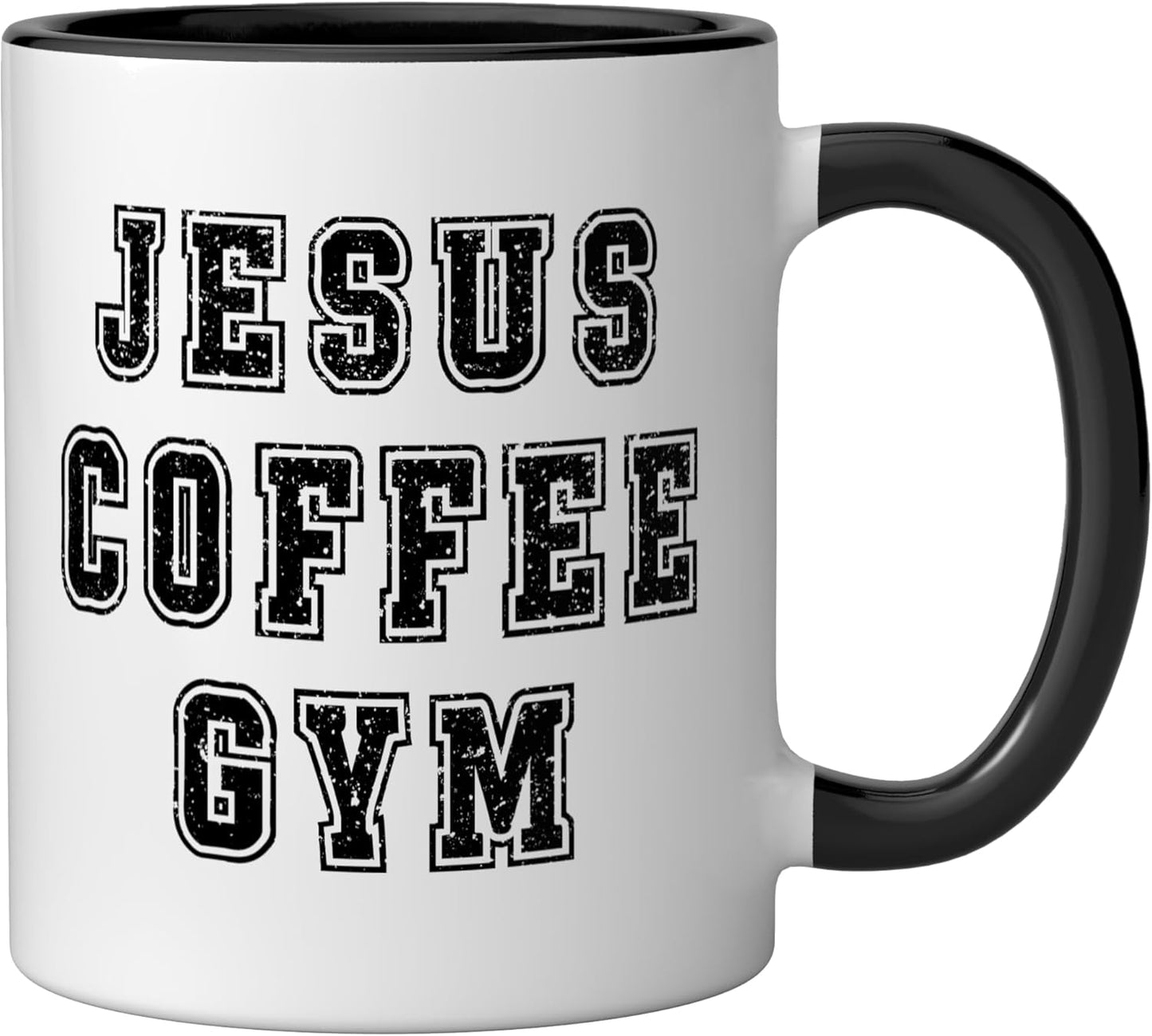 Taza de café cristiano Jesus Coffee Gym Funny Workout Faith Quote Negro/Blanco