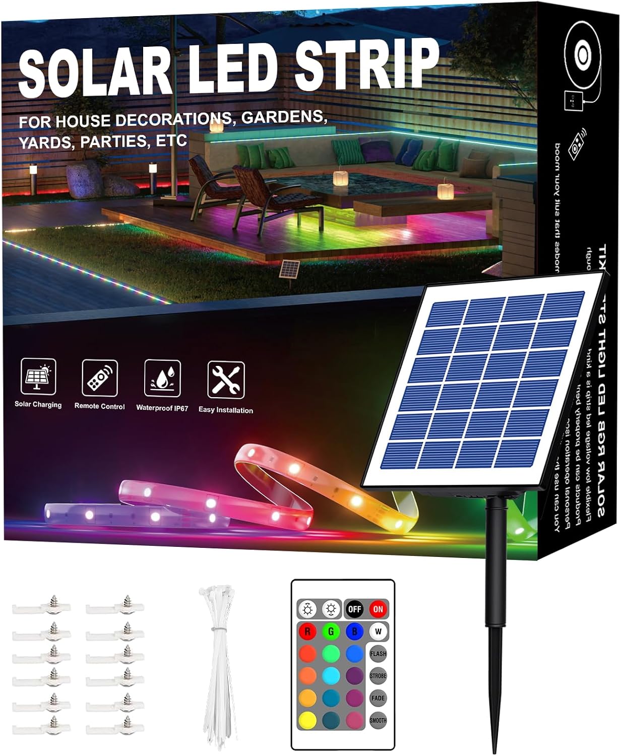 Tira luces LED RGBCW 50ft exteriores autoadhesiva 16 colores