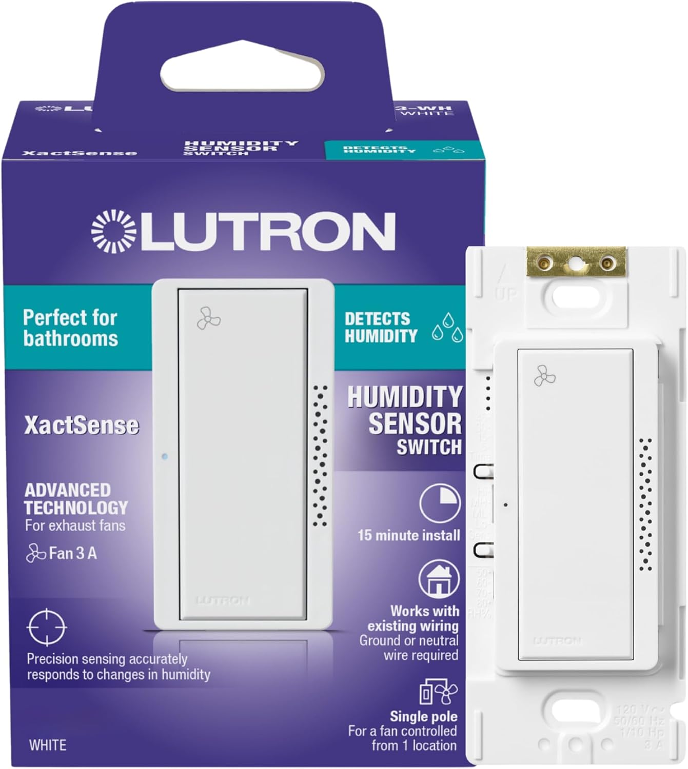Interruptor sensor humedad ventilador baño blanco