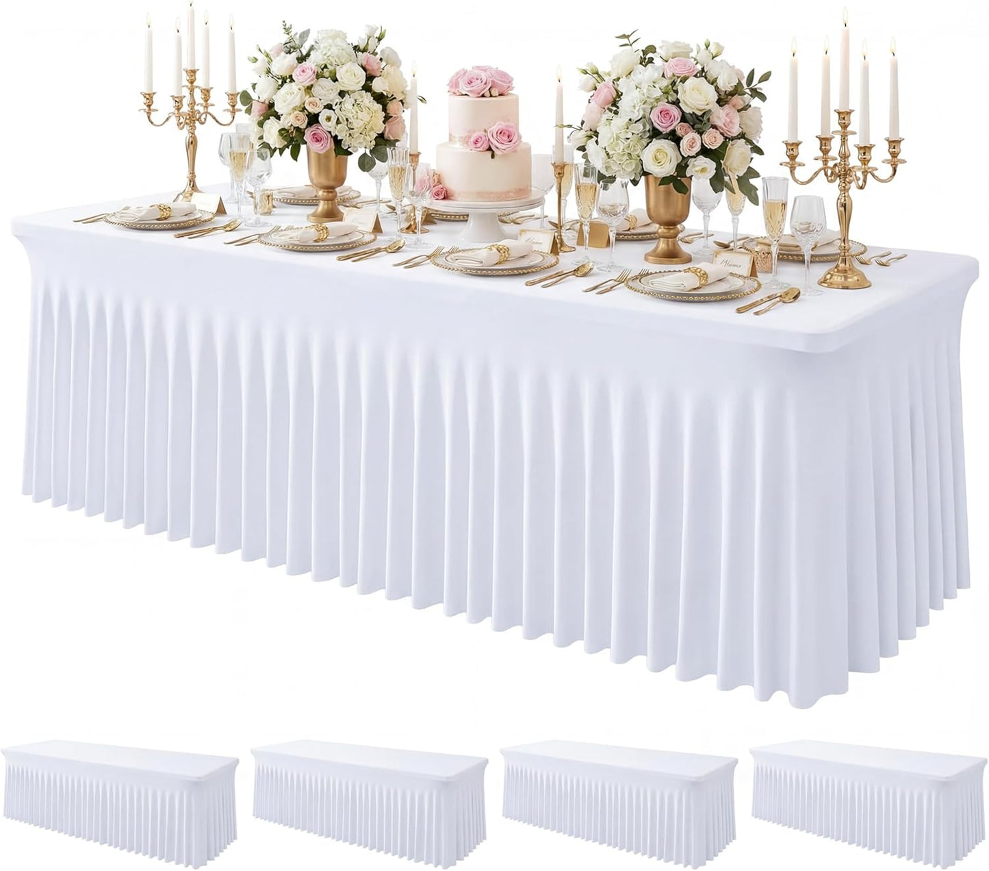 4 Manteles Elastano Blanco Mesa Rectangular 30x96pulg