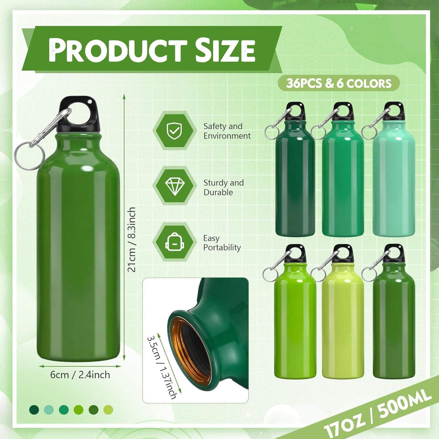 Botella de agua de aluminio 17 oz a prueba de fugas