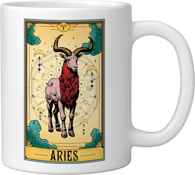 Taza Cerámica Aries Blanca con Cartas del Zodíaco