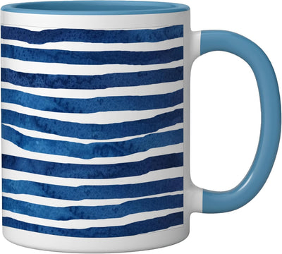 Taza Cerámica Azul Blanco Líneas Horizontales Imperfectas