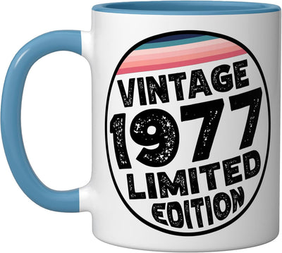 Taza cerámica vintage Limited Edition 1977 azul/blanco