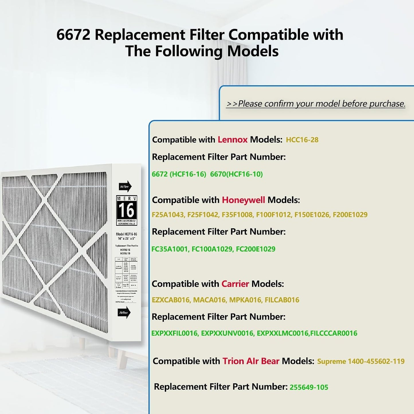 2 Filtros MERV 16 X6672 Comp Lennox HCC16-28