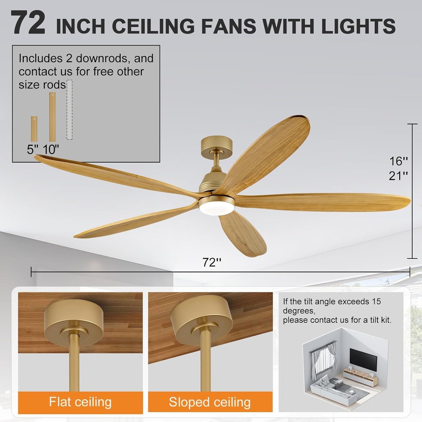 Ventilador techo 72pulg luces control remoto silencioso