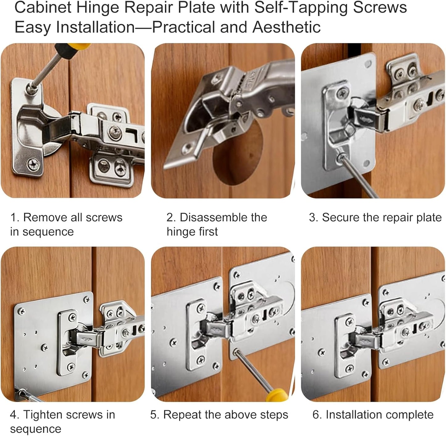 Placa reparación bisagra acero inox set 6 pzas