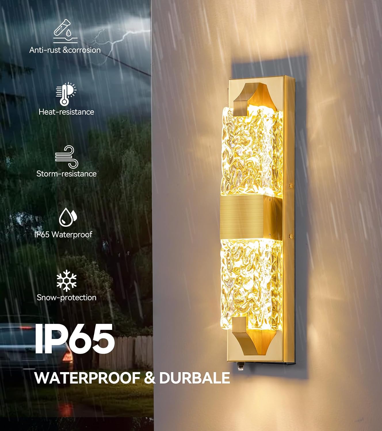 Luces porche cristal ondulado IP65 18.8pulg 2uds