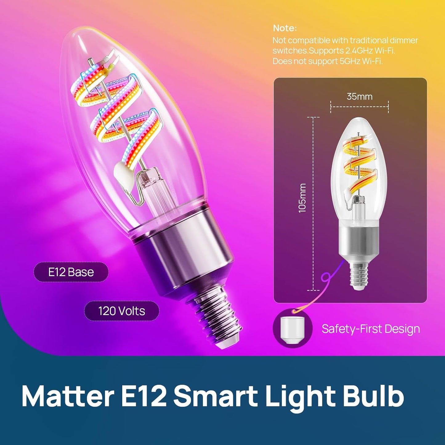 Bombilla LED Edison E12 WiFi Alexa RGB Cambia Color