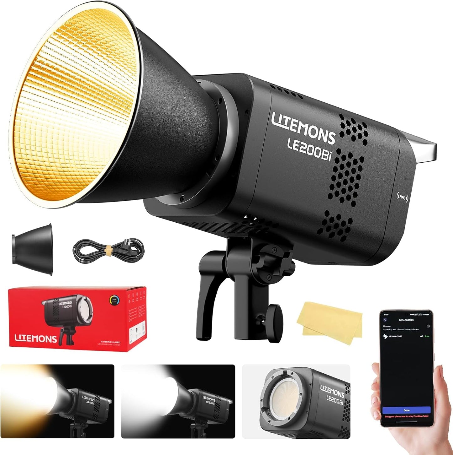 Luz LED estudio CRI 98 57700 Lux 220W Bowens APP DMX