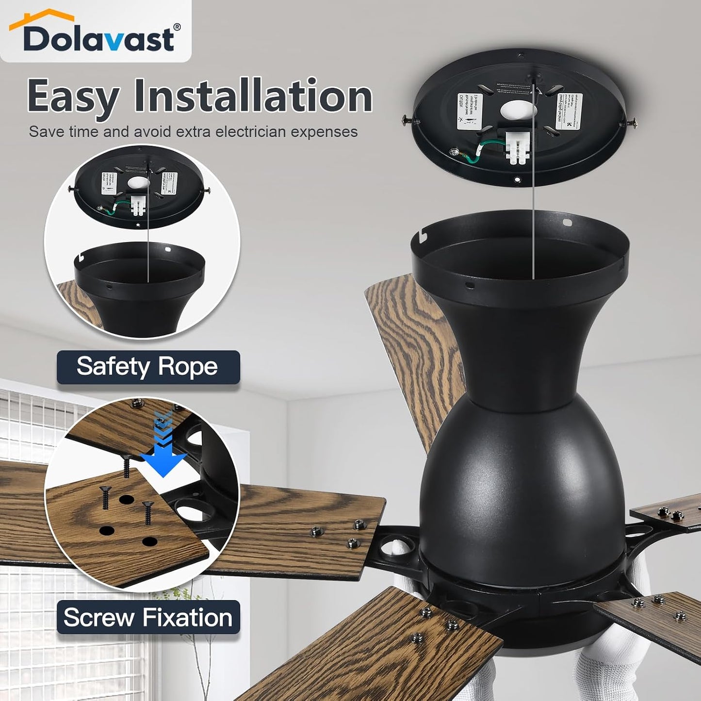 Ventilador techo bajo 60pulg luz control remoto negro