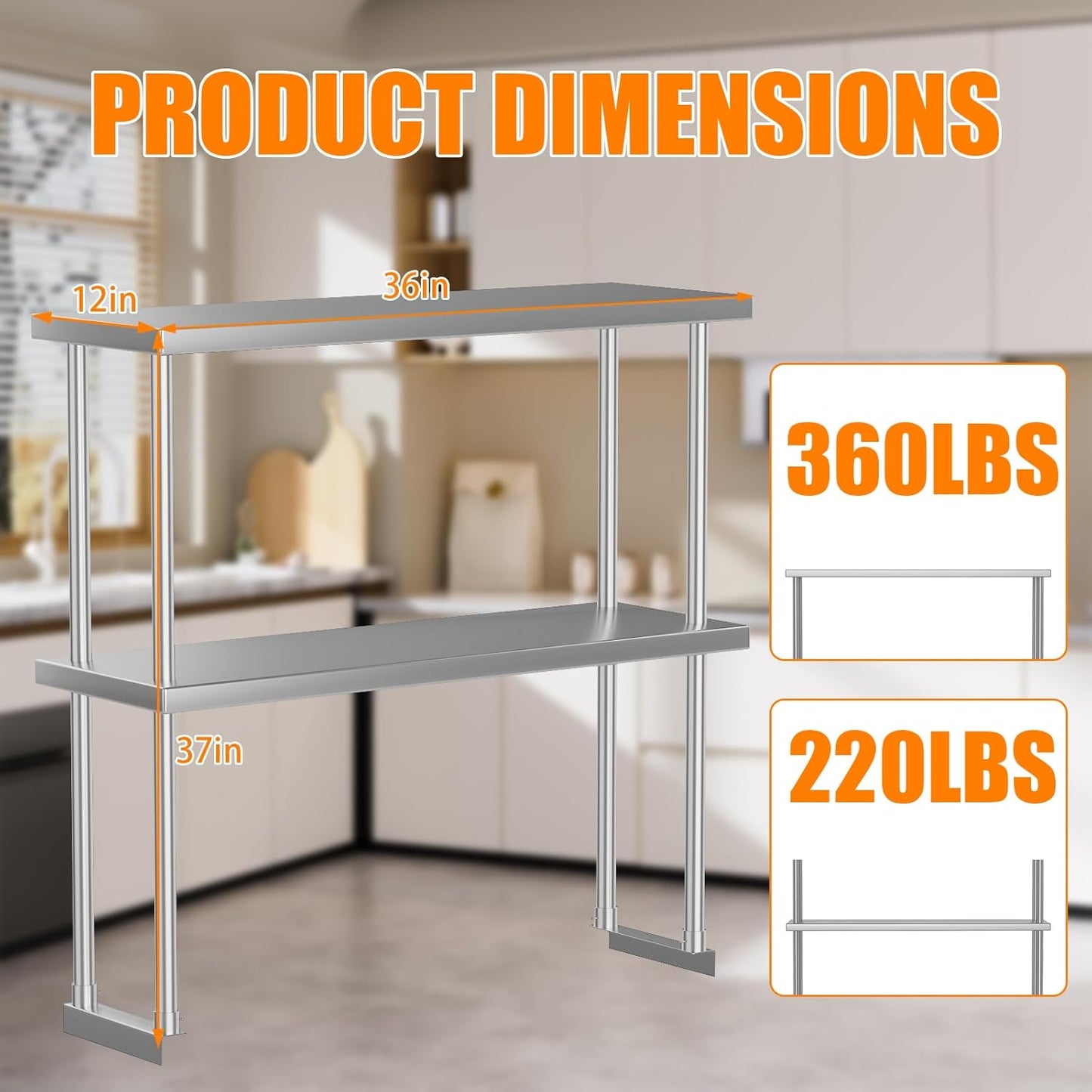 Estantería acero inox 2 niveles para cocina comercial