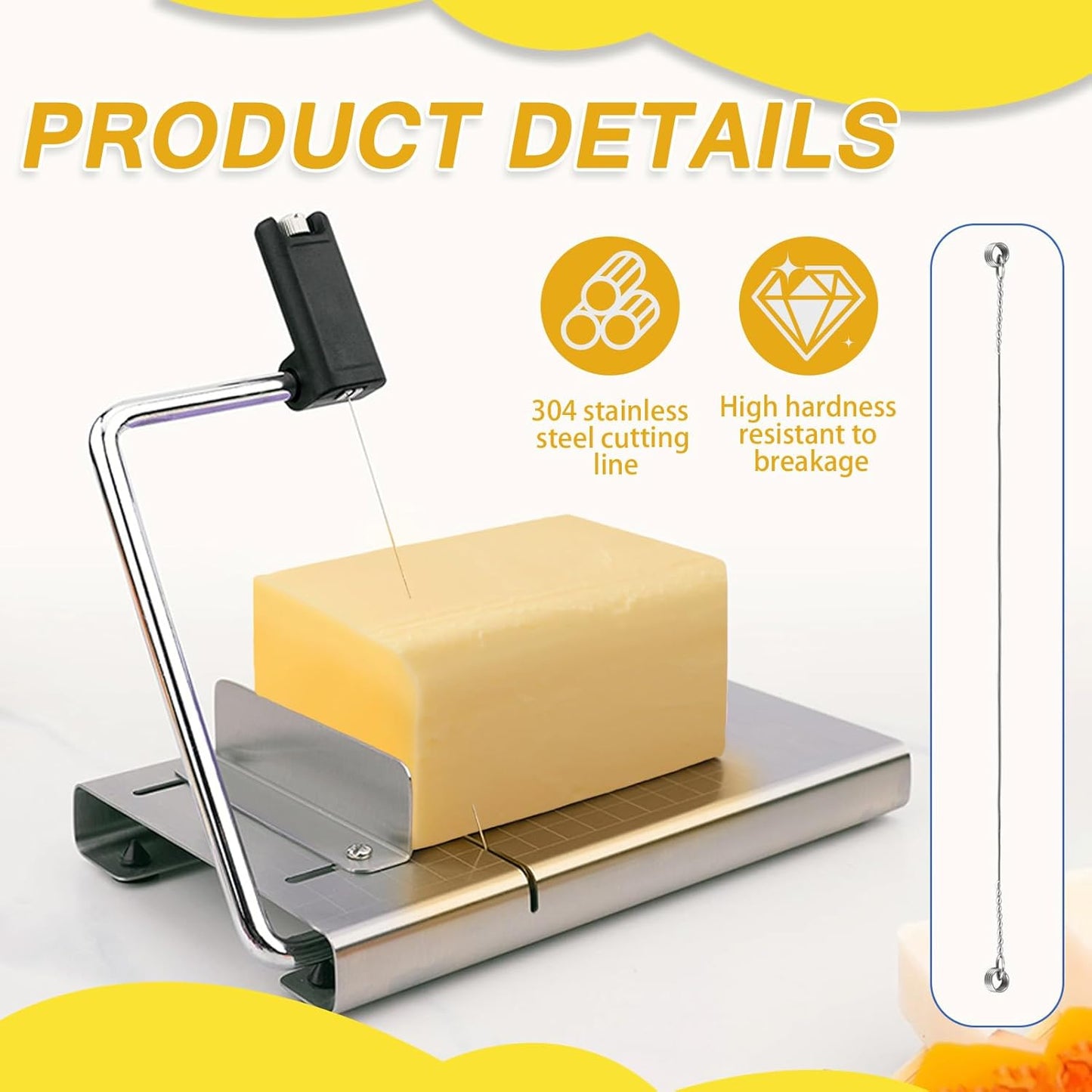 Alambre de corte de queso de acero inoxidable 304, compatible con tabla de cortar queso