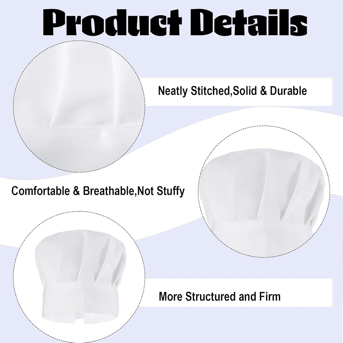 3 sombreros de chef elásticos de algodón blanco ajustables para hombre y mujer