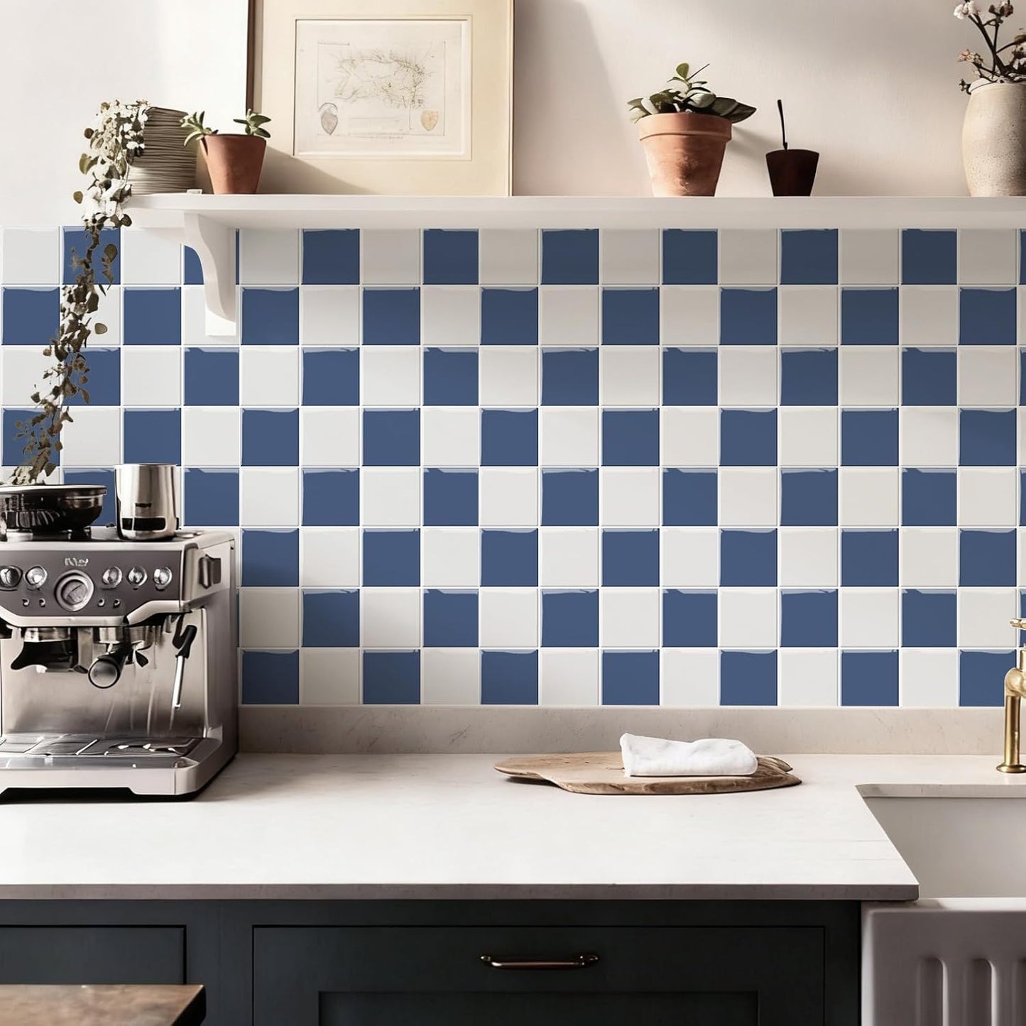 Hoja autoadhesiva 12x12pulg para azulejos cocina baño azul blanco