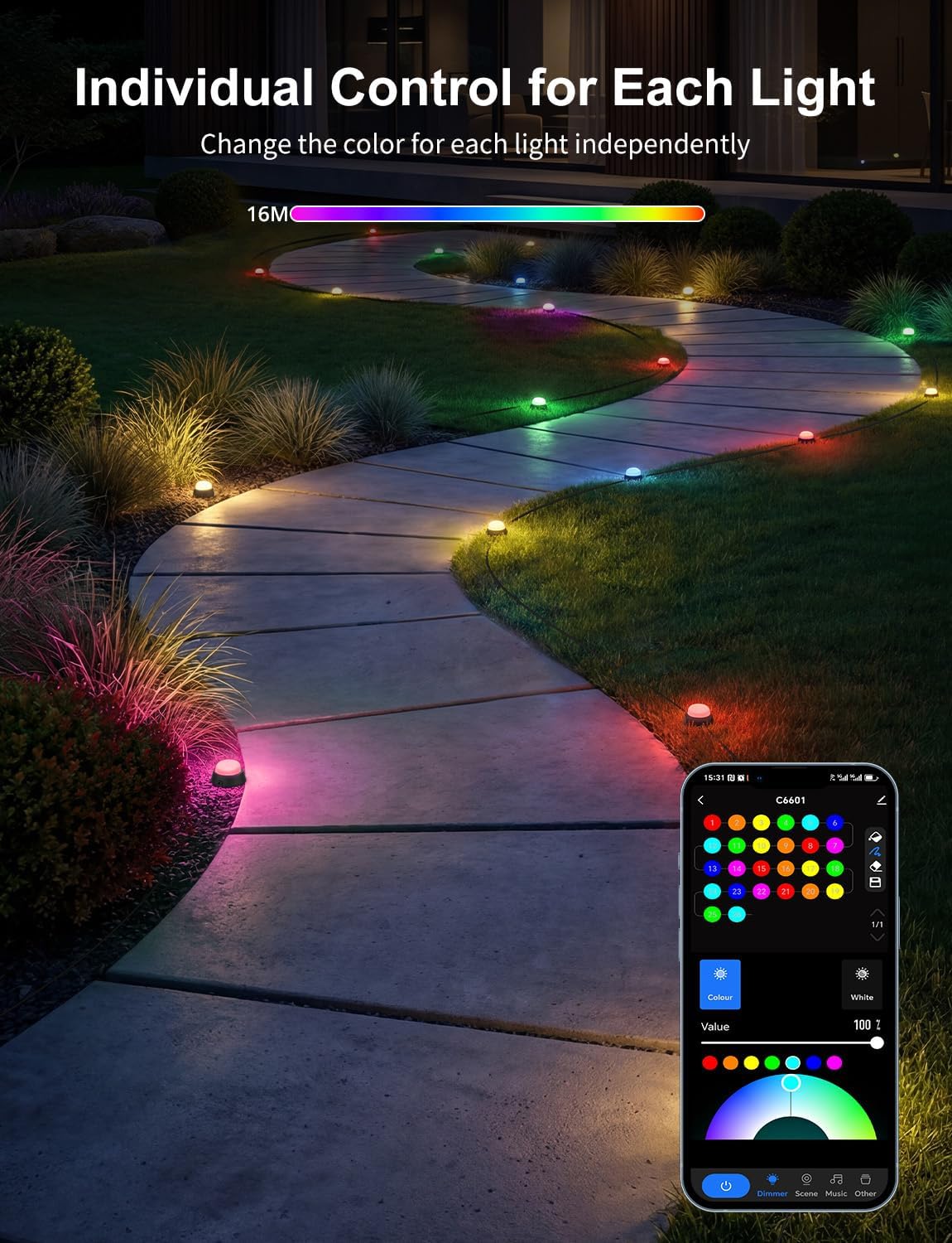 32 Luces Suelo Exteriores RGBW 100ft Control App/Voz 2200K