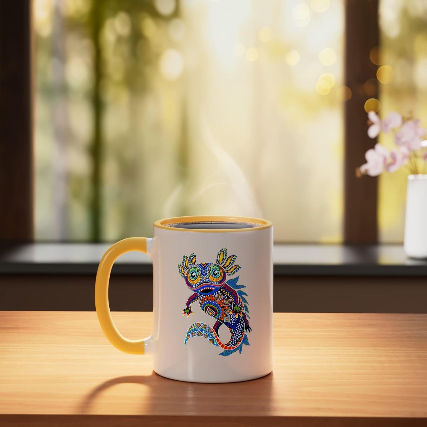 Taza Cerámica Axtol Colorida Estilo Mexicano Amarillo/Blanco