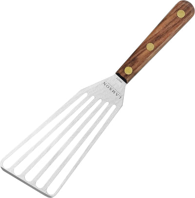 Espátula acero inox 3'x6" mango nogal derecho para freír