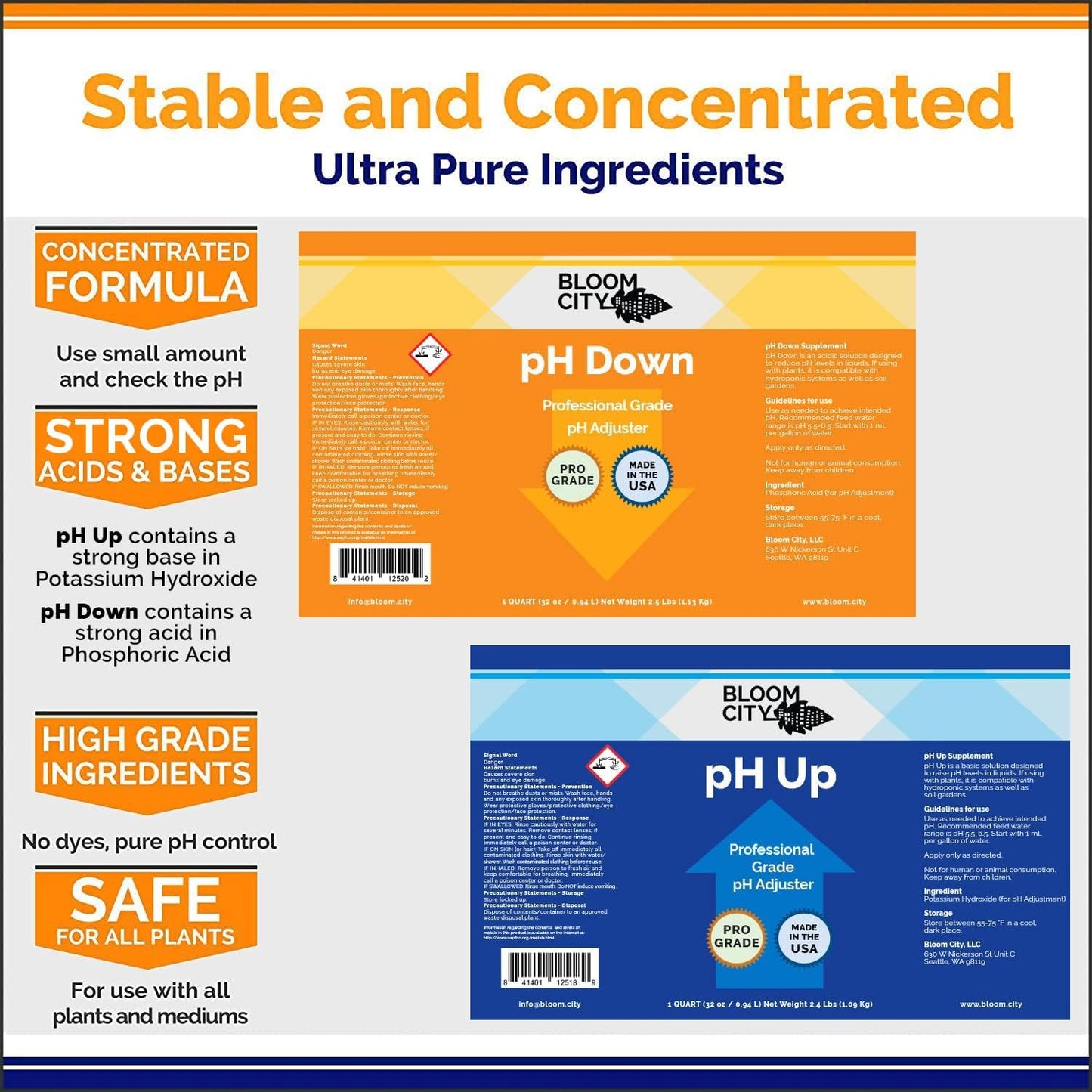 Kit control pH Up Down 16oz botellas 1/2 pinta