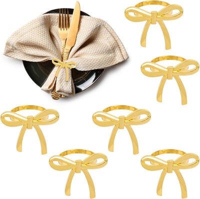 6 Pzas Servilleteros Lazo Metal Dorado para Mesa Boda